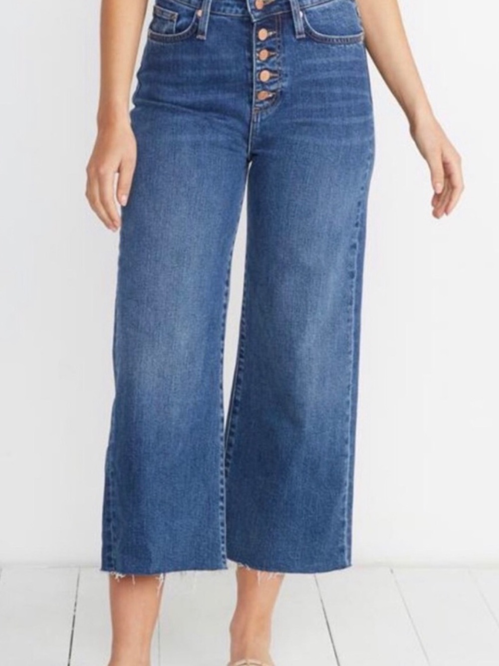 Marine Layer Wide Leg Crop Jeans Button Fly Raw Hem 28